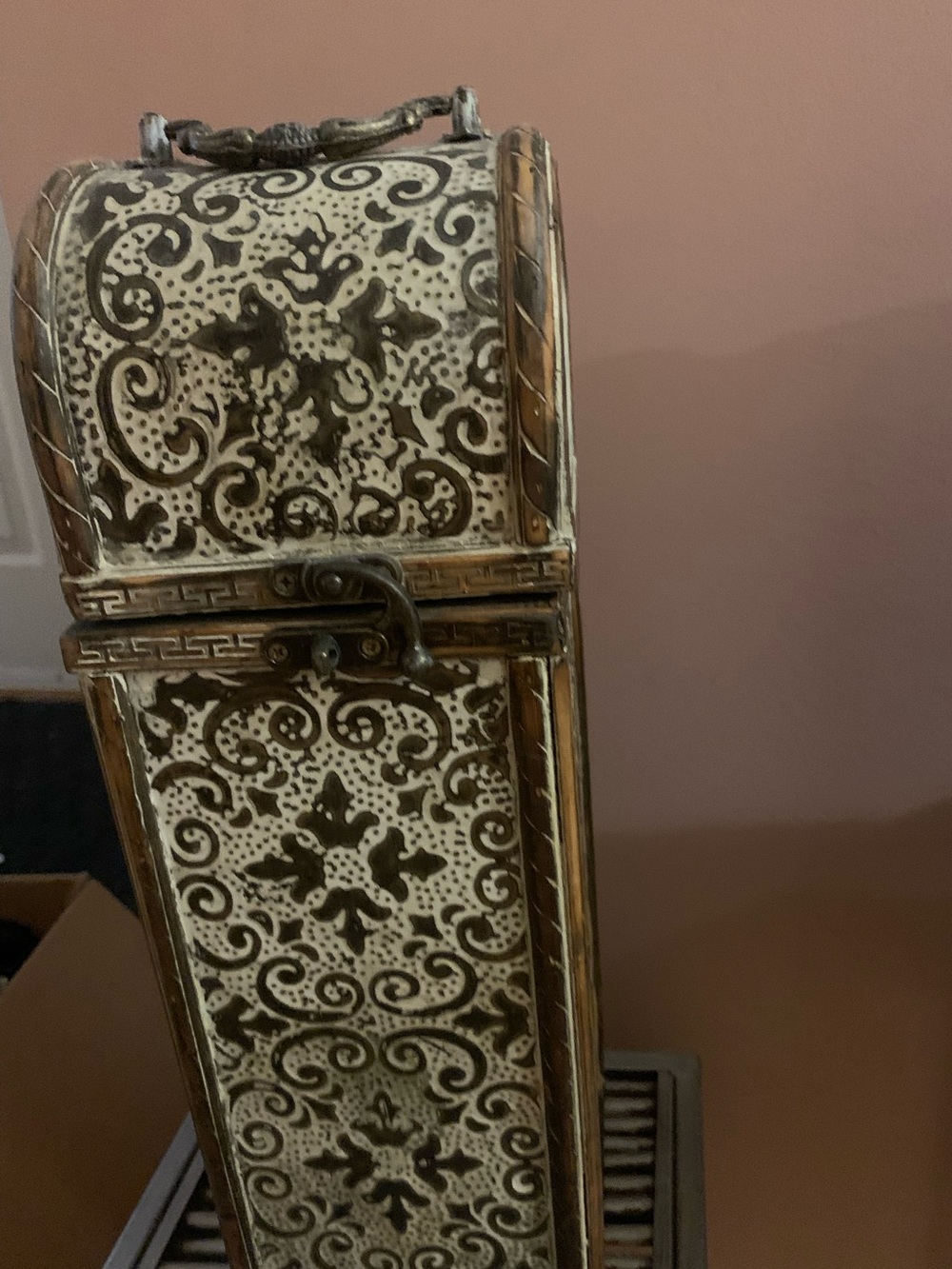 Ornate Carved Decorative Box - White and Brown